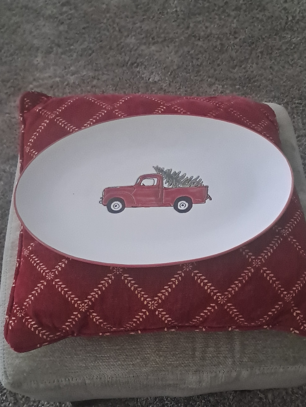 NEW Winter Wonder Holiday Red Vintage Truck Serving Tray Plate w/ Christmas Tree